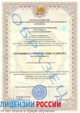 Образец сертификата соответствия аудитора №ST.RU.EXP.00006191-3 Мирный Сертификат ISO 50001